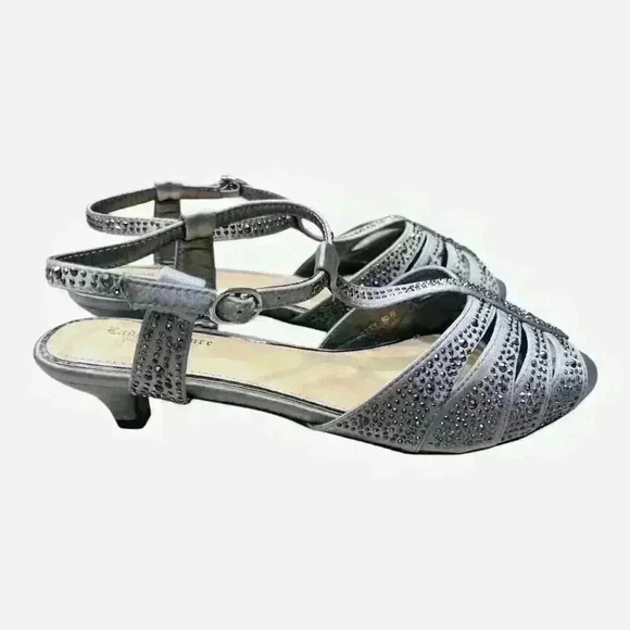 Lady Couture Betty 1 3/4" Heel Dressy Kitten Sandal Silver Pewter 9.5 (40)Wide - Picture 3 of 8